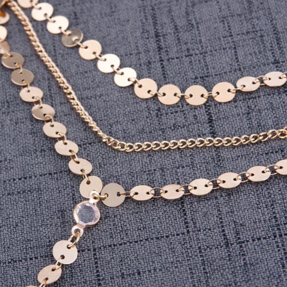 ⚜️[𝟯/$𝟭𝟴]⚜️NEW 3 Layered Gold Sequin Chain Drop Necklace - Picture 5 of 9